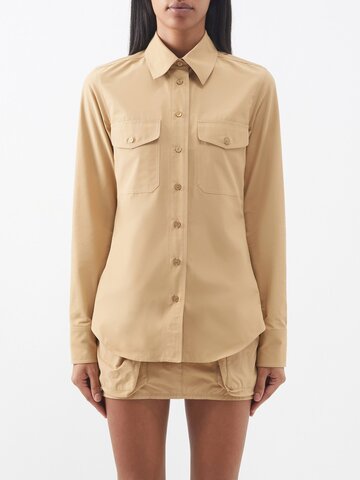stella mccartney - patch-pocket cotton-blend shirt - womens - beige