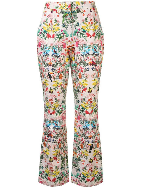Monique Lhuillier floral bootcut trousers in pink