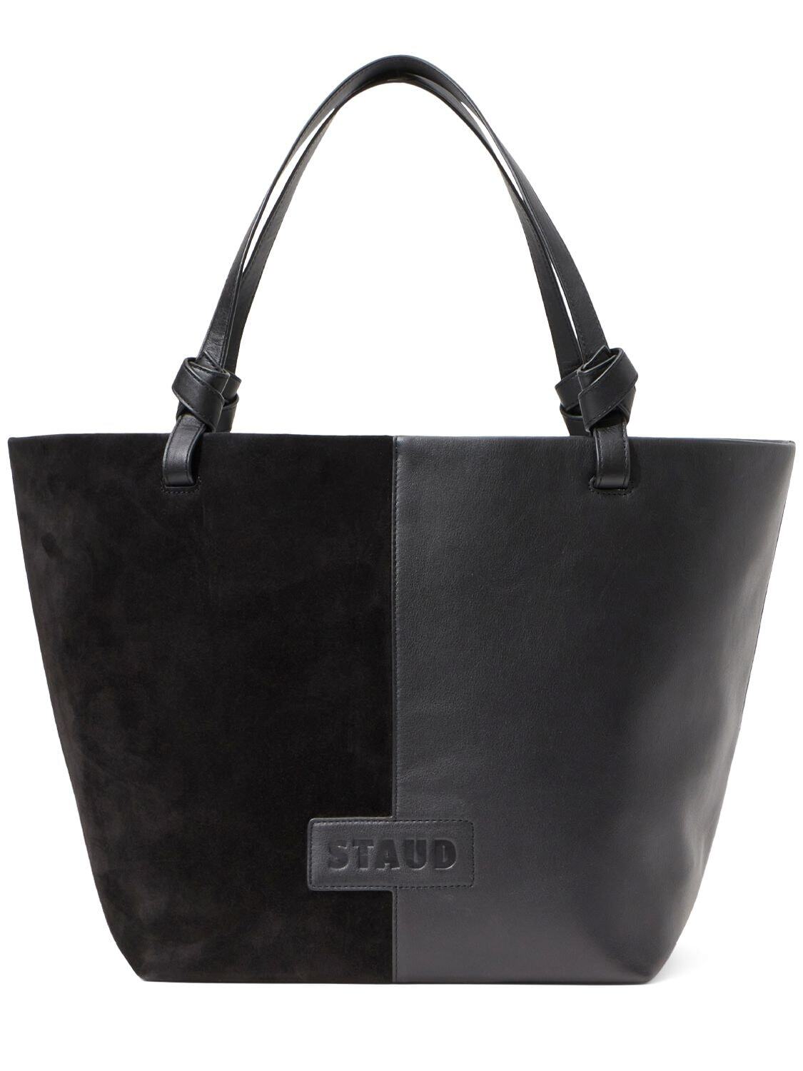STAUD Ida Leather Tote Bag in black