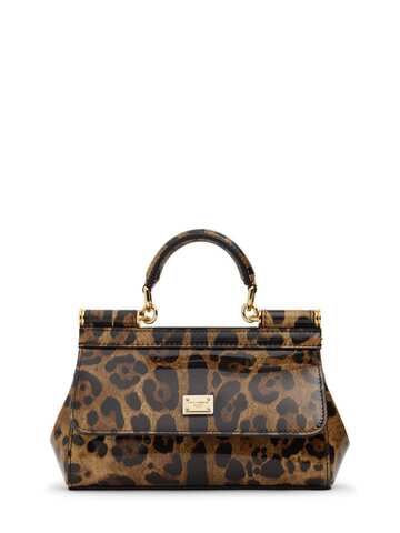 dolce & gabbana small elongated sicily top handle bag in leopard