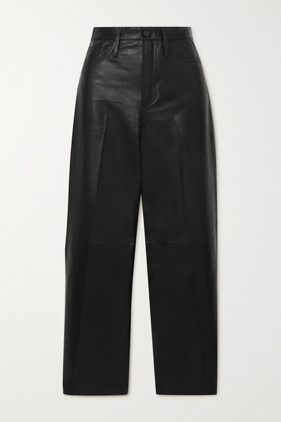 FRAME - Cropped Leather Wide-leg Pants - Black