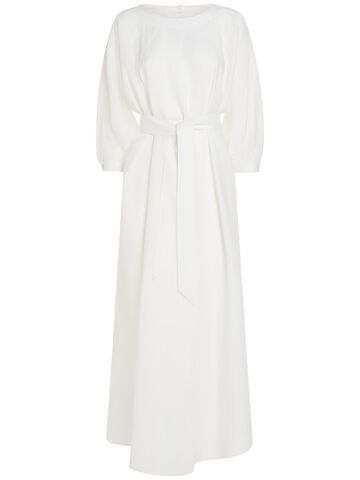 loro piana mina solaire 3/4 sleeve linen midi dress in white