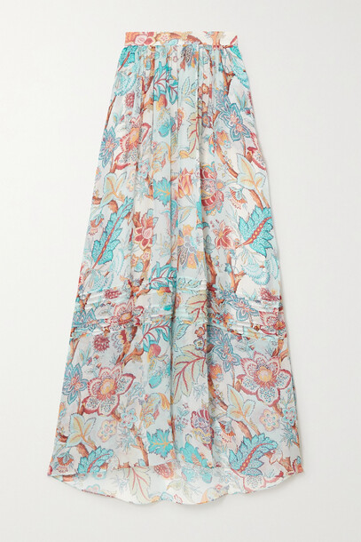 Etro - Pleated Floral-print Silk-chiffon Maxi Skirt - Blue