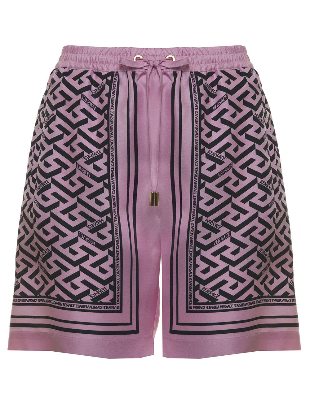 Versace Silk Bermuda Shorts With Monogram Foulard Print in pink