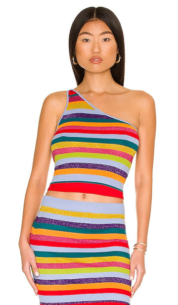 MILLY One Shoulder Top in Red in multi