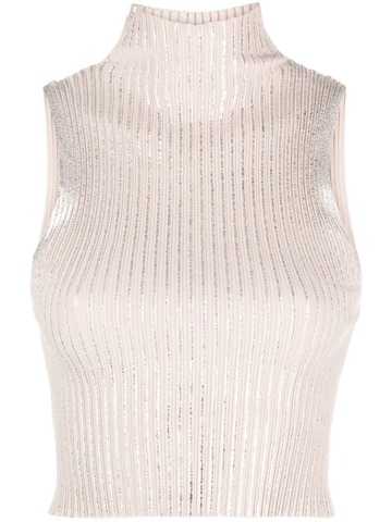 peserico glitter ribbed-knit cropped top - neutrals