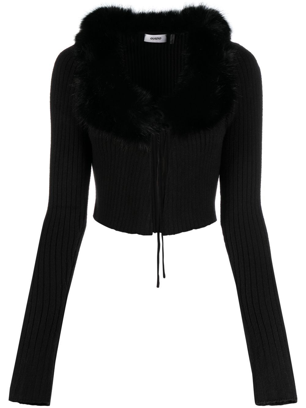 Danielle Guizio faux-fur collar cropped cardigan - Black
