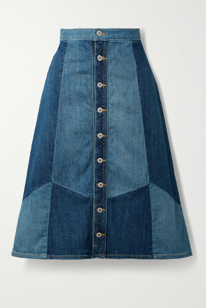 Nili Lotan - Madeline Patchwork Denim Skirt - Blue