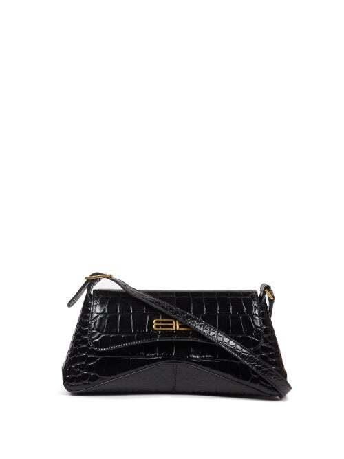 Balenciaga - Bb-plaque Crocodile-effect Leather Shoulder Bag - Womens - Black