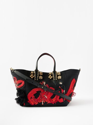christian louboutin - flamencaba embroidered canvas tote bag - womens - black multi