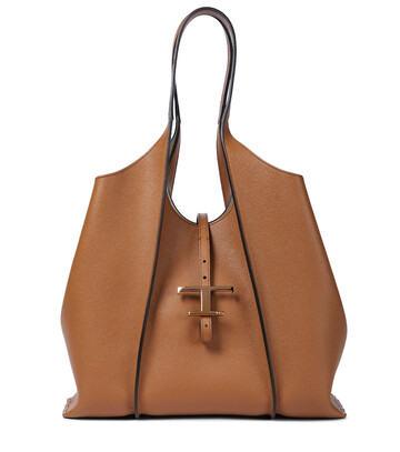 tod's timeless medium leather tote in brown