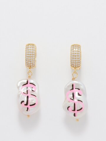joolz by martha calvo - pay up pearl 14kt gold-plated earrings - womens - pink multi