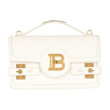 Balmain B-Buzz 24 bag in monogrammed grained leather in beige