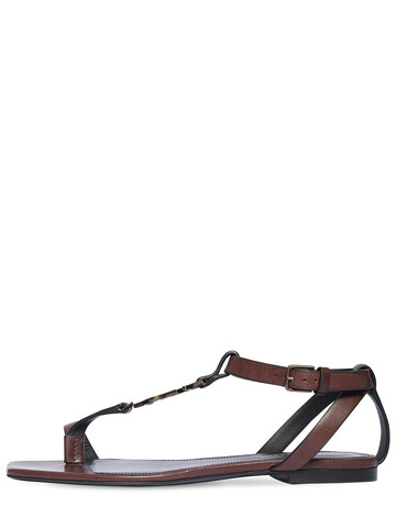 SAINT LAURENT 10mm Cassandra Leather Thong Sandals in brown