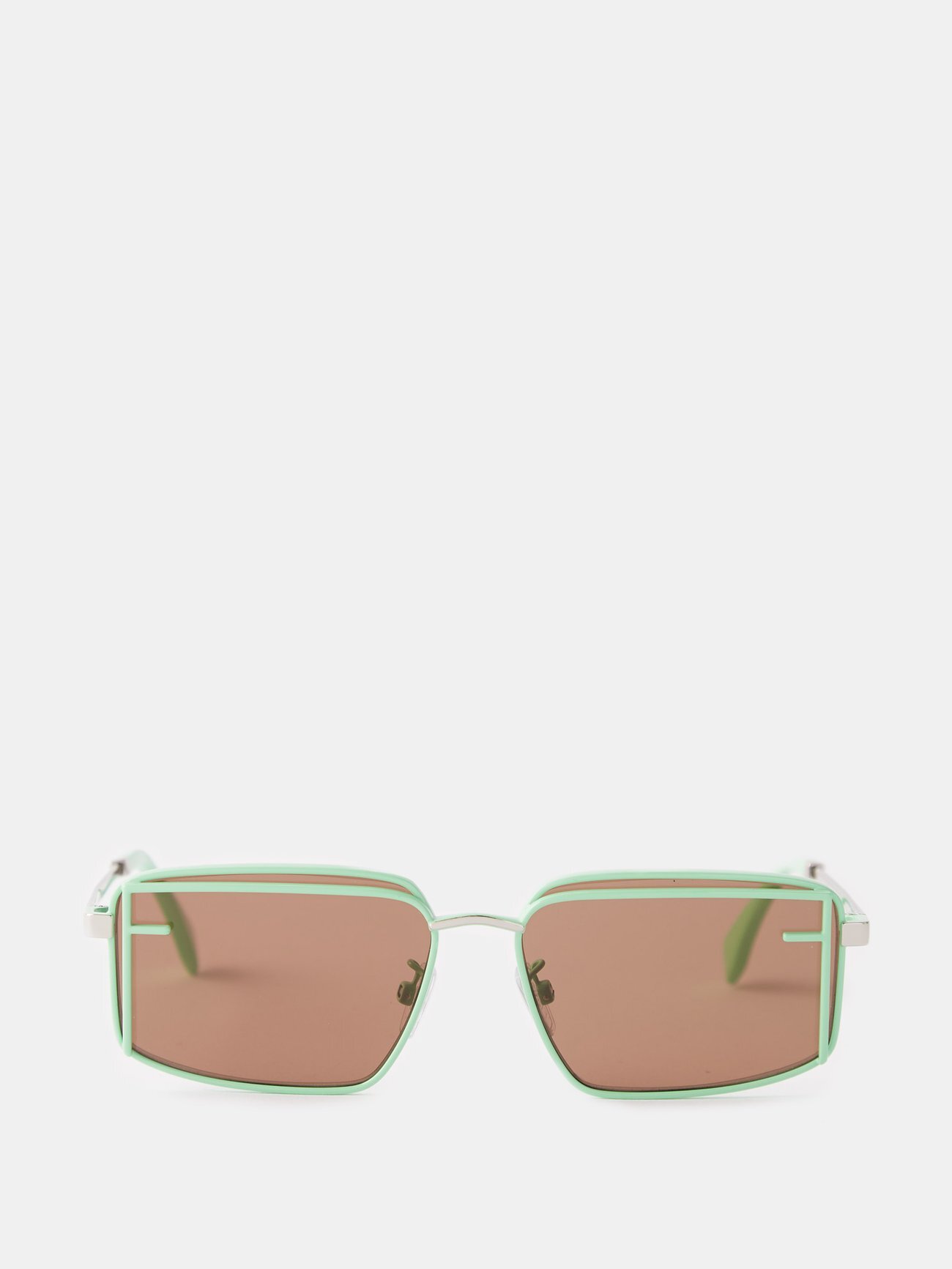 Fendi Eyewear - First Sight Rectangle-frame Metal Sunglasses - Womens - Green Brown