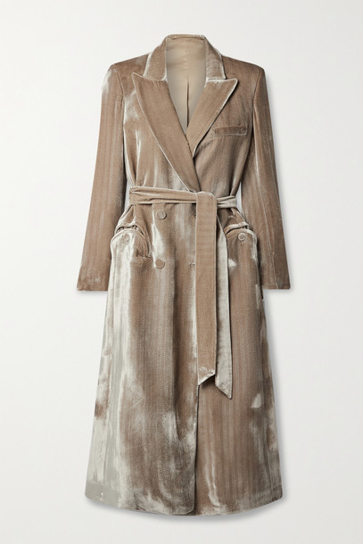 BLAZÉ MILANO - Etoile Belted Herringbone Cotton-velvet Midi Dress - Neutrals