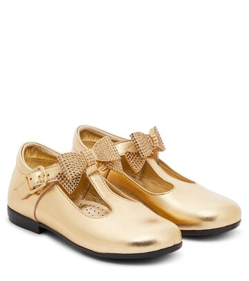 Monnalisa Baby bow-detail leather ballet flats in gold