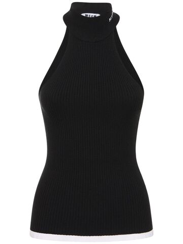 msgm knit viscose blend halter top in black