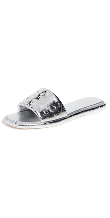tory burch double t sport slides silver 6