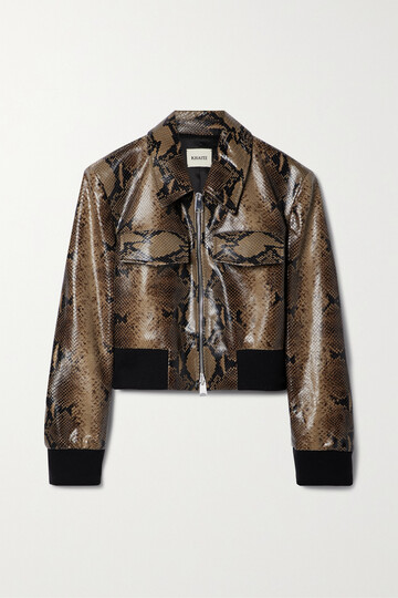 khaite - hector cropped snake-effect leather jacket - brown