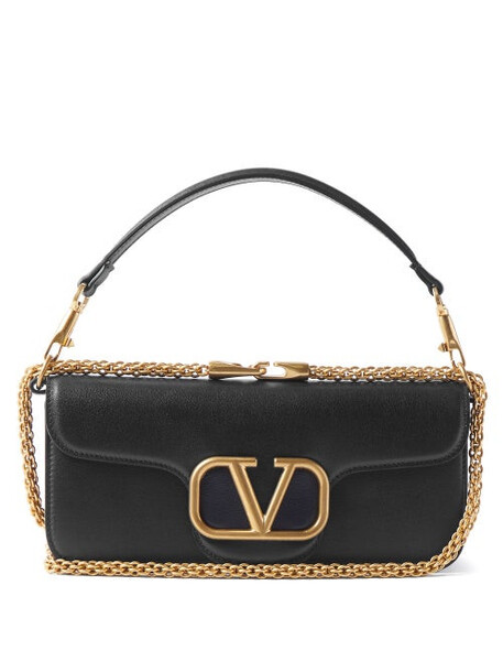 Valentino Garavani - V-logo Leather Shoulder Bag - Womens - Black
