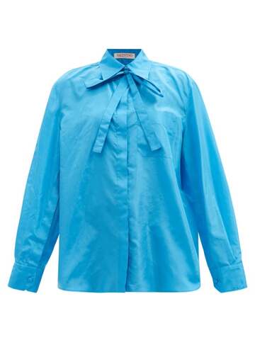 valentino - neck-tie silk-taffeta shirt - womens - blue