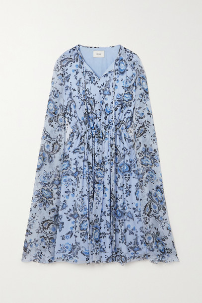 ERDEM - Austin Cape-effect Floral-print Silk-voile Mini Dress - Blue