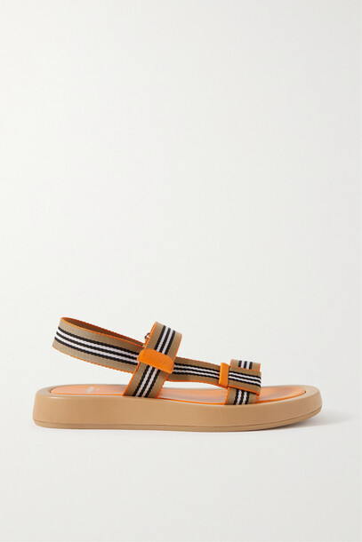 Burberry - Leather-trimmed Striped Canvas Slingback Sandals - Orange