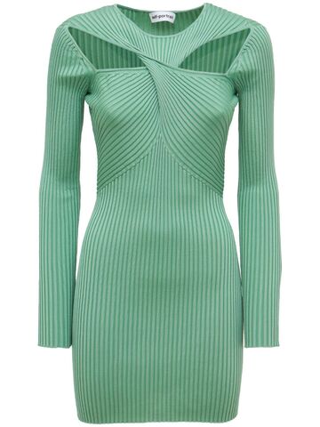 SELF-PORTRAIT Ribbed Knit Viscose Blend Mini Dress in green