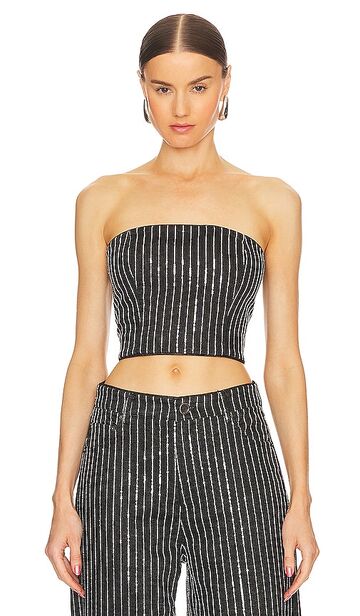 rotate sequin twill crop top in black
