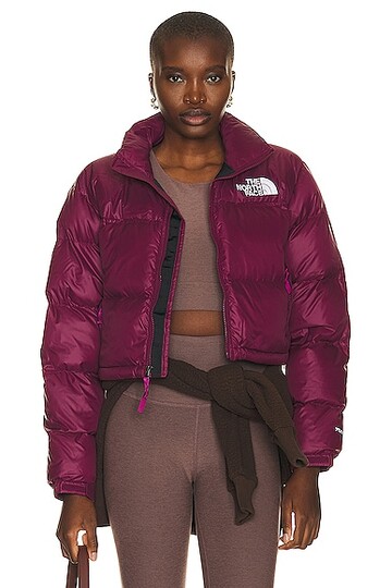 the north face nupste short jacket in burgundy