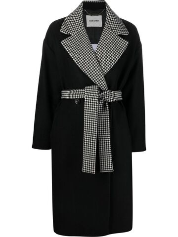 each x other houndstooth belted coat - black