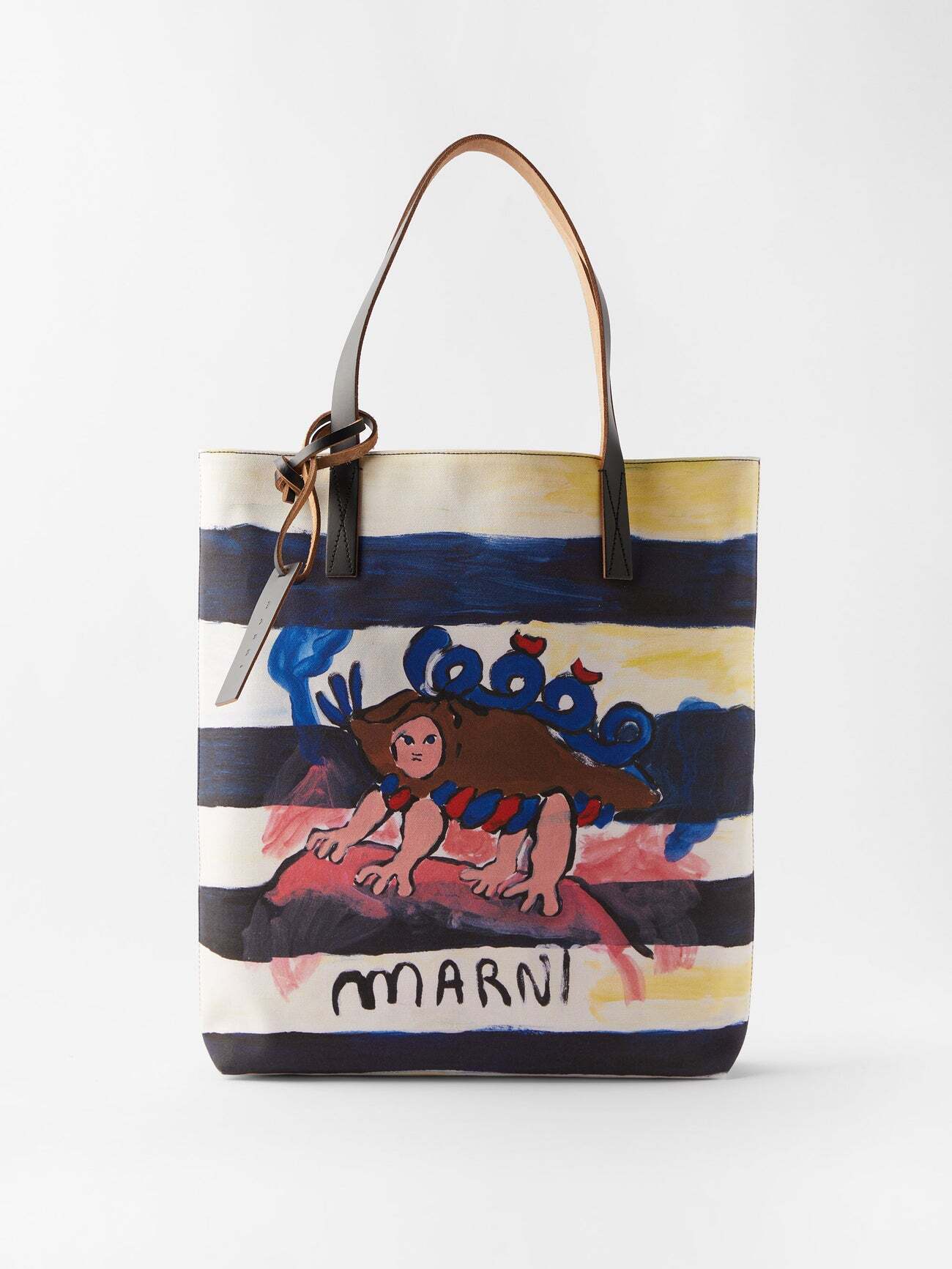 Marni - Logo-print Cotton-canvas Tote Bag - Womens - Navy Stripe