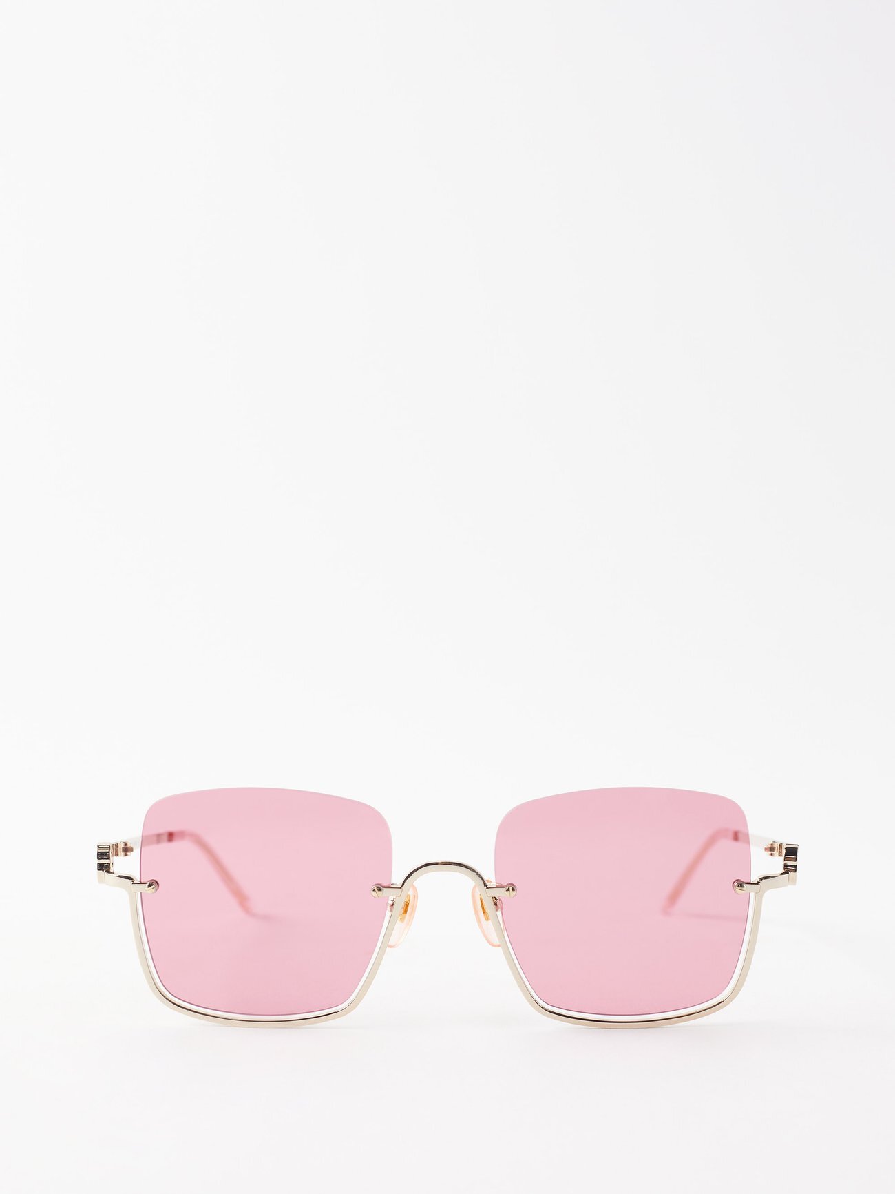 Gucci Eyewear - Half-rim Square Metal Sunglasses - Womens - Gold Red