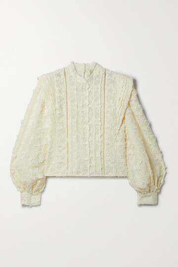 farm rio - 3d star embroidered cotton blouse - off-white