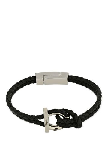ferragamo 17cm gancio braided leather bracelet in black