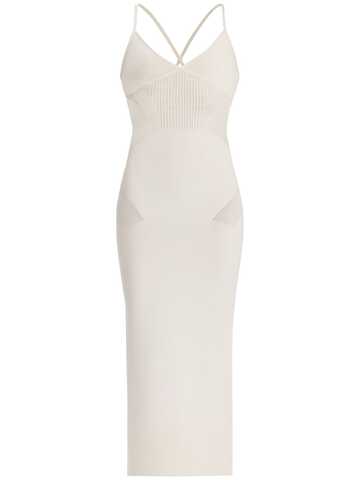 HERVÉ LÉGER Pointelle Knit Midi Dress in white