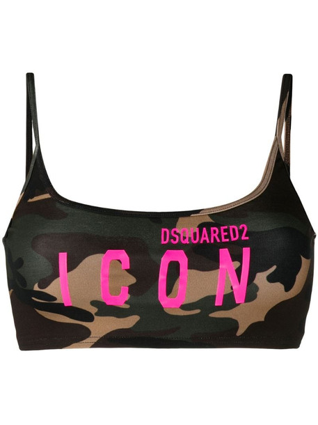 Dsquared2 camouflage logo print sports bra in green