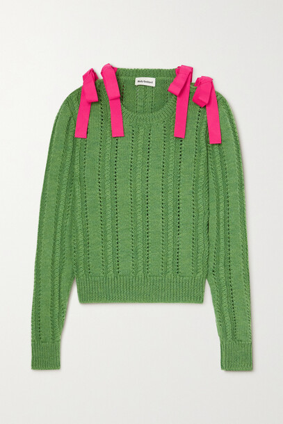 Molly Goddard - Stefania Cotton-trimmed Cable-knit Wool Sweater - Green