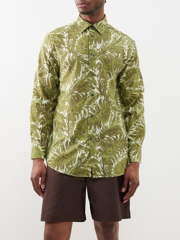 etro - floral-print cotton shirt - mens - green