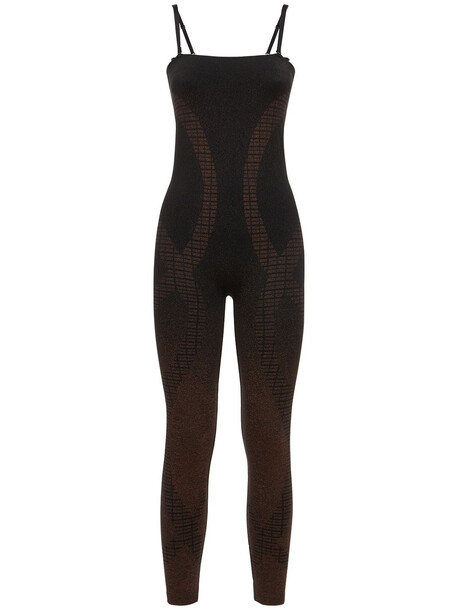 WOLFORD Shiny Grid Stretch Nylon Jumpsuit in black / copper