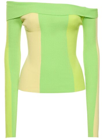 wandler polly off-the-shoulder long sleeve top in green