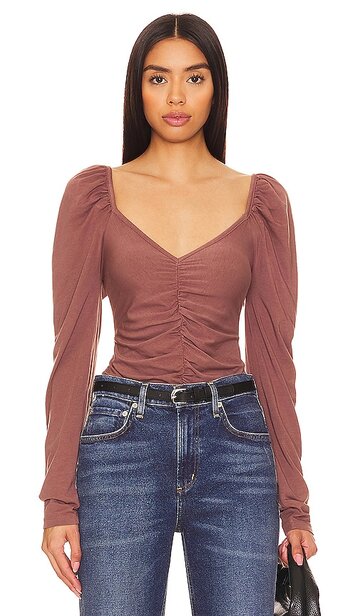 bobi ruched long sleeve top in neutral