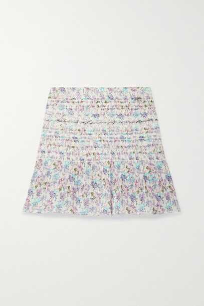 LoveShackFancy - Camilla Shirred Floral-print Cotton And Lurex-blend Voile Mini Skirt - Blue