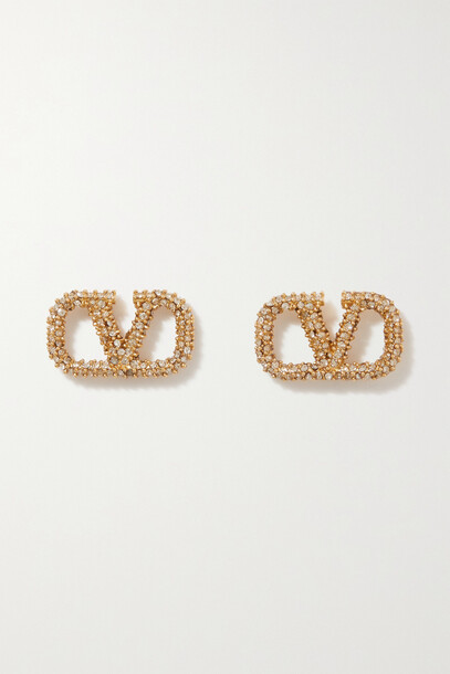 Valentino - Valentino Garavani Gold-tone Crystal Earrings - one size