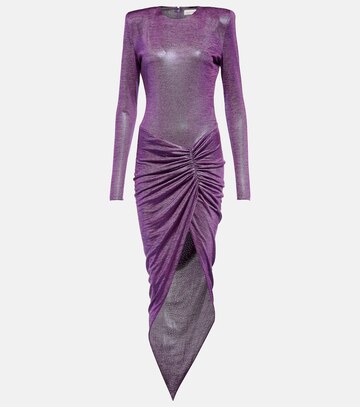 alexandre vauthier asymmetrical draped midi dress in purple