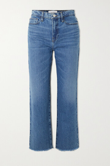 frame - le jane cropped high-rise straight-leg jeans - blue