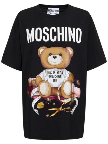 moschino logo printed cotton jersey t-shirt in black