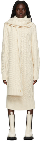 Recto Off-White Chunky Cable Knit Dress in ivory