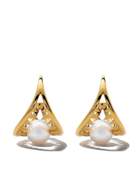 TASAKI 18kt yellow gold Danger Collection Line Akoya pearl earrings
